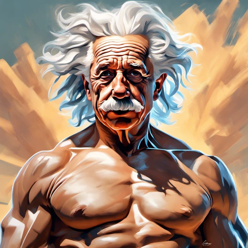 Muscular Einstein Portrait by Artgerm and DaVinci