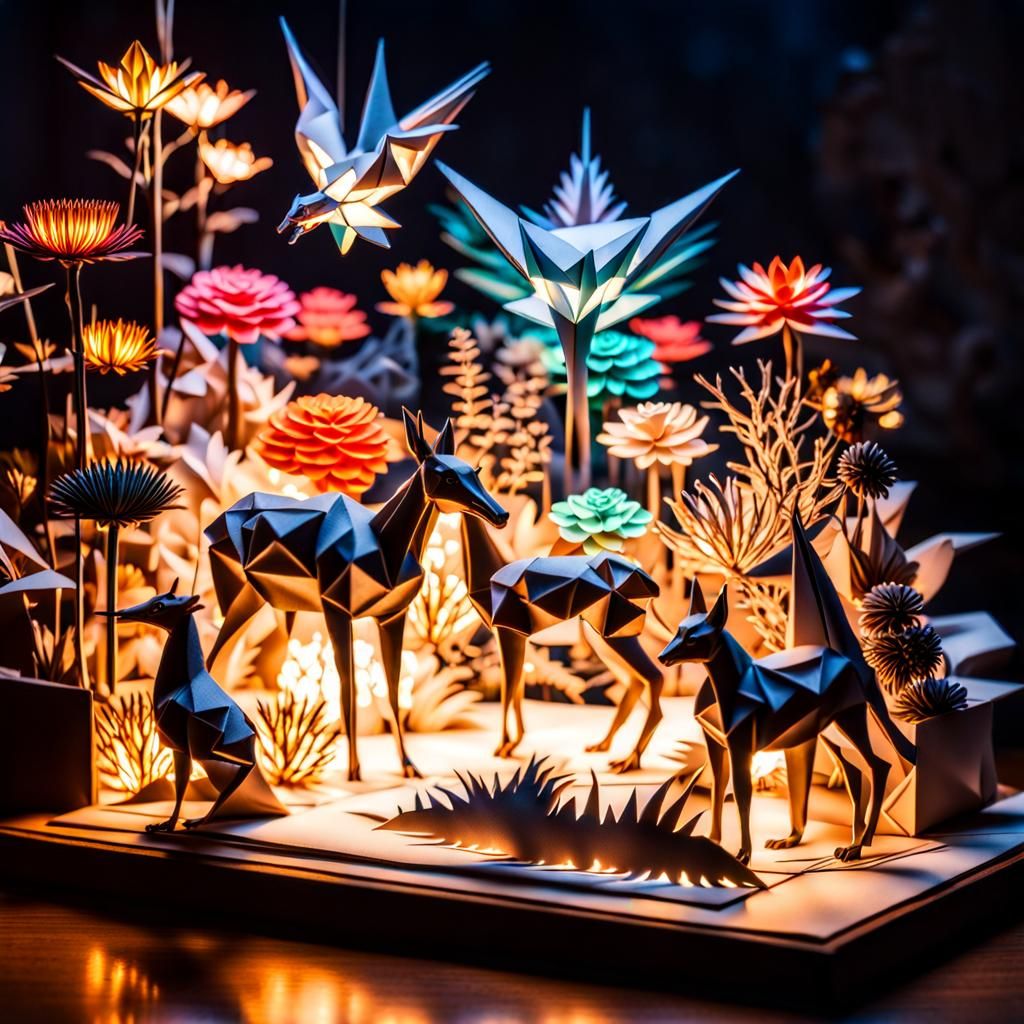 Luminous Origami Diorama with Internal Lighting