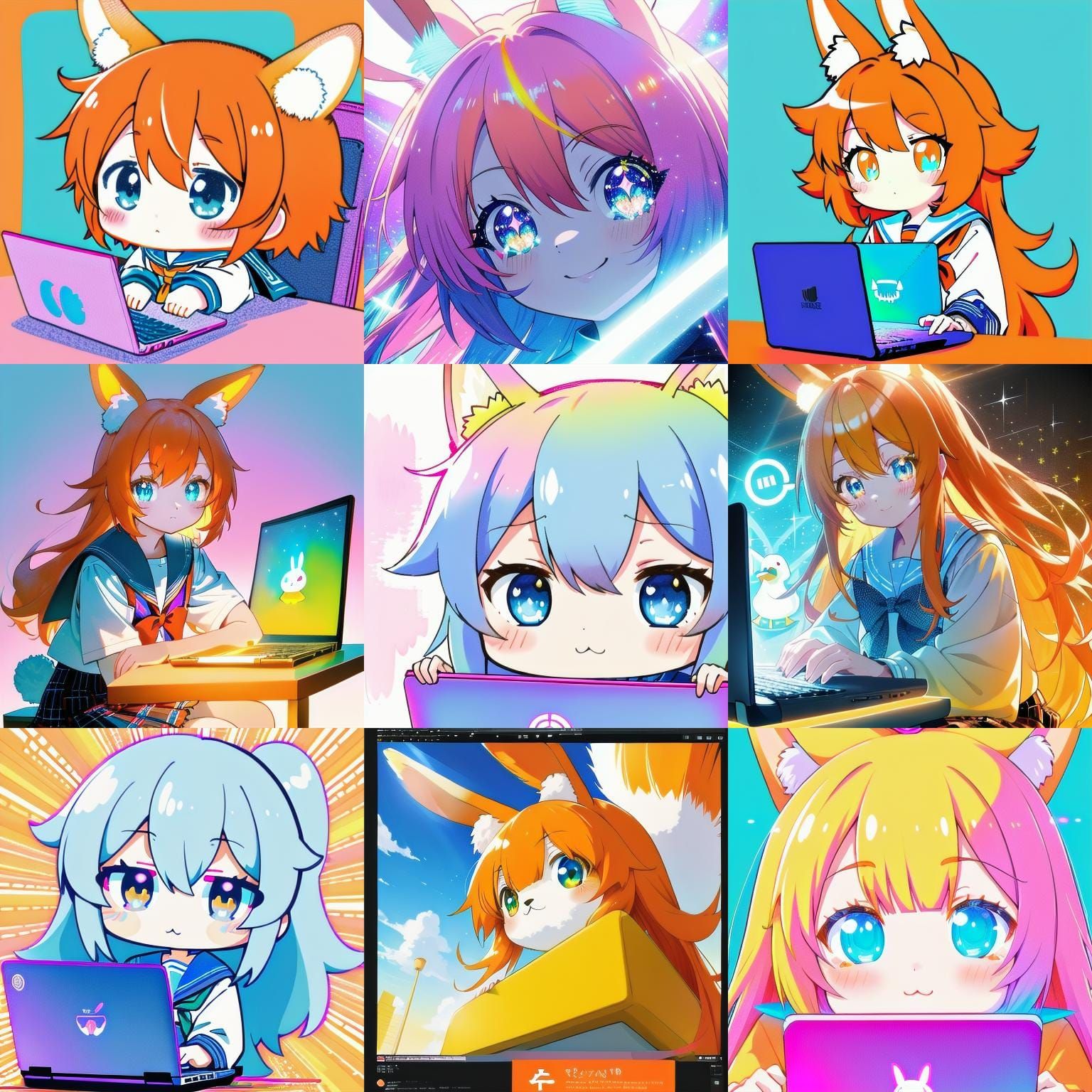 Bunny Girl Emote with Laptop in Anime Style