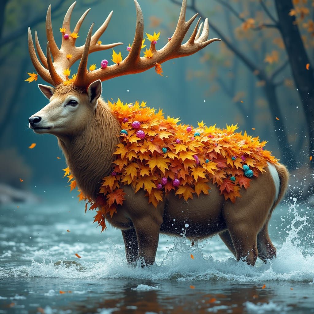 Autumn Jewel Deer in Shishkin Style
