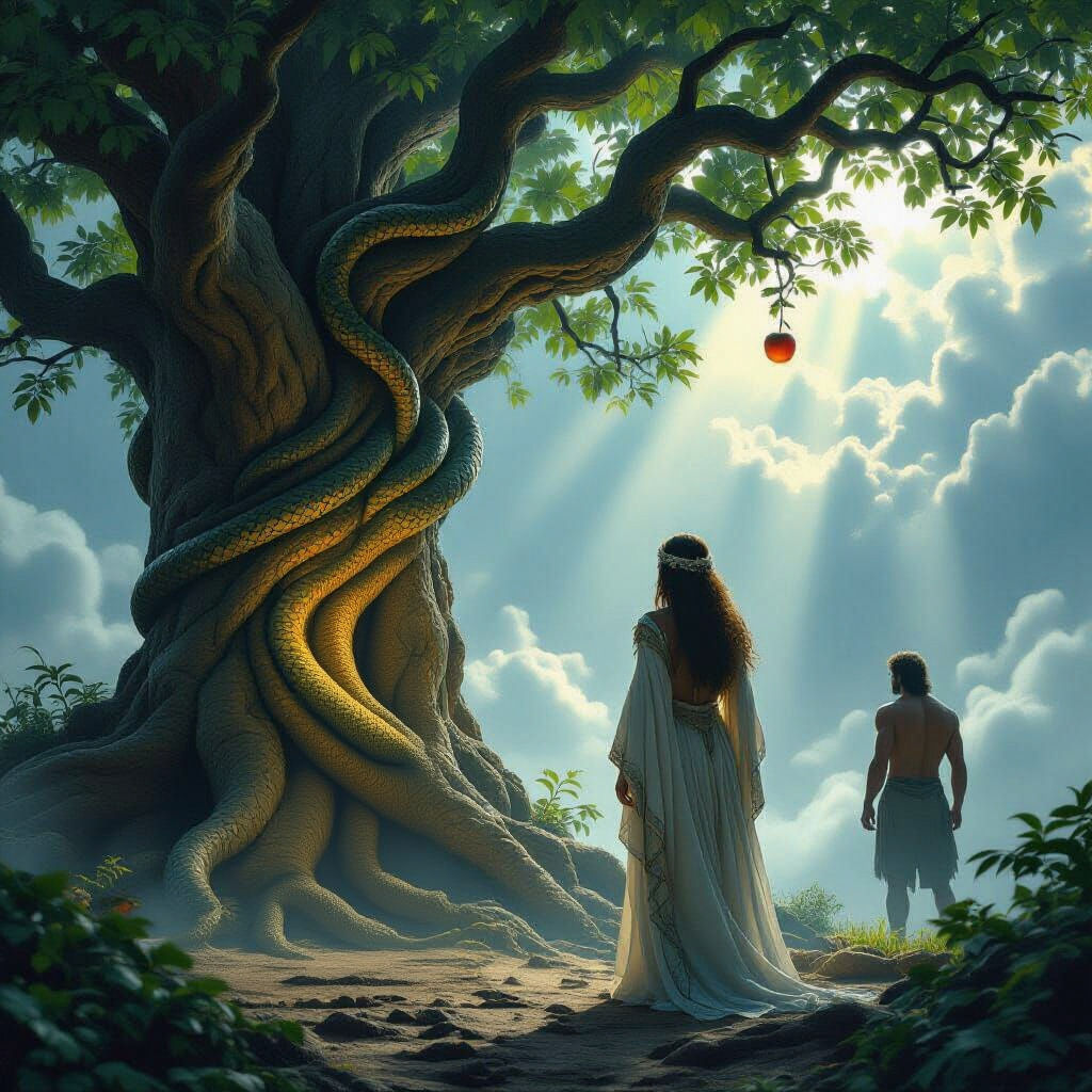 Eve at Tree of Knowledge: Biblical Fantasy Art
