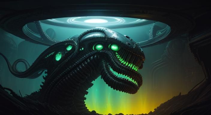 Amorphous Alien in Spaceship, Hyperrealistic Biomechanical A...