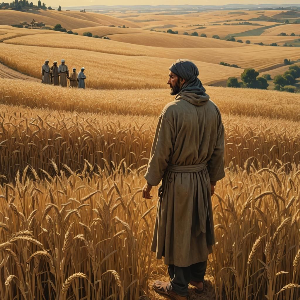 Golden Wheat Harvest: Ribera-esque Chiaroscuro Painting