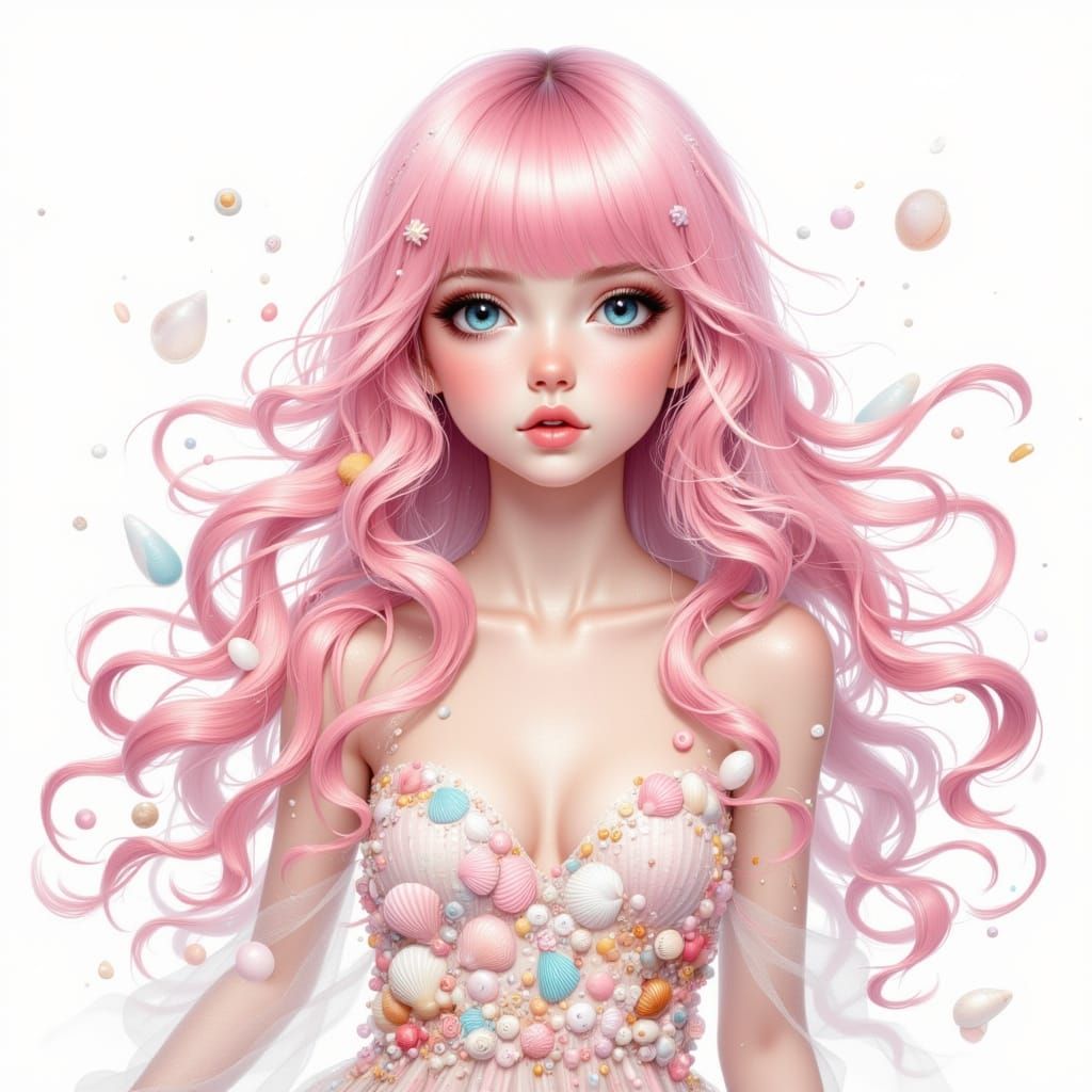 Metallic Seashell Girl in Digital Art Style