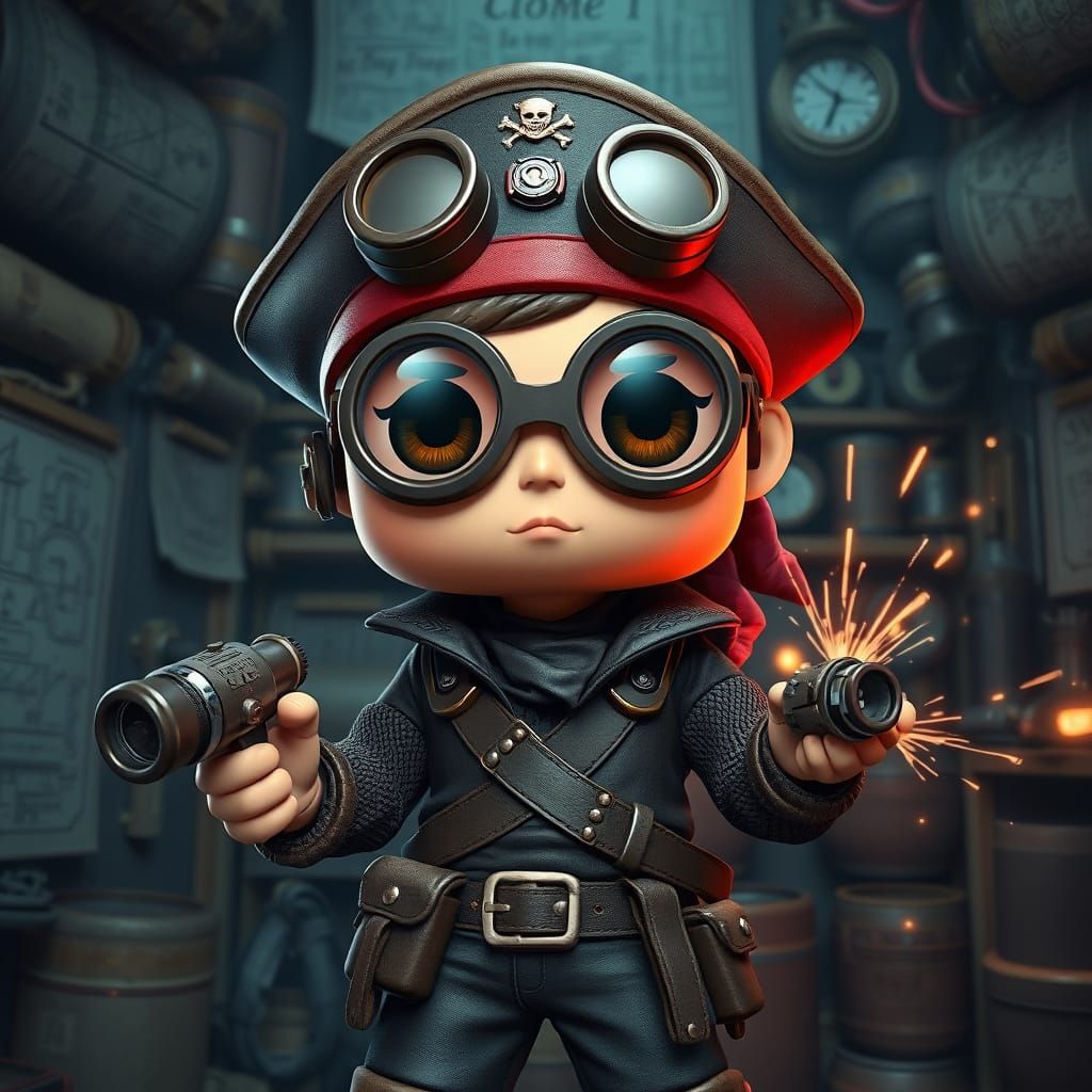 Pirate Engineer in Funko Pop Style, 3D Anime Art
