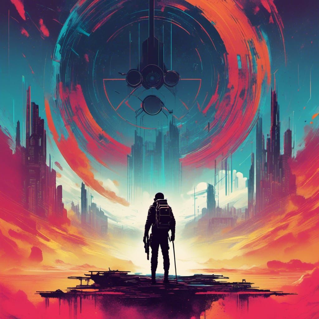 Minimalist Sci-Fi Book Cover Art in Glitchcore Style