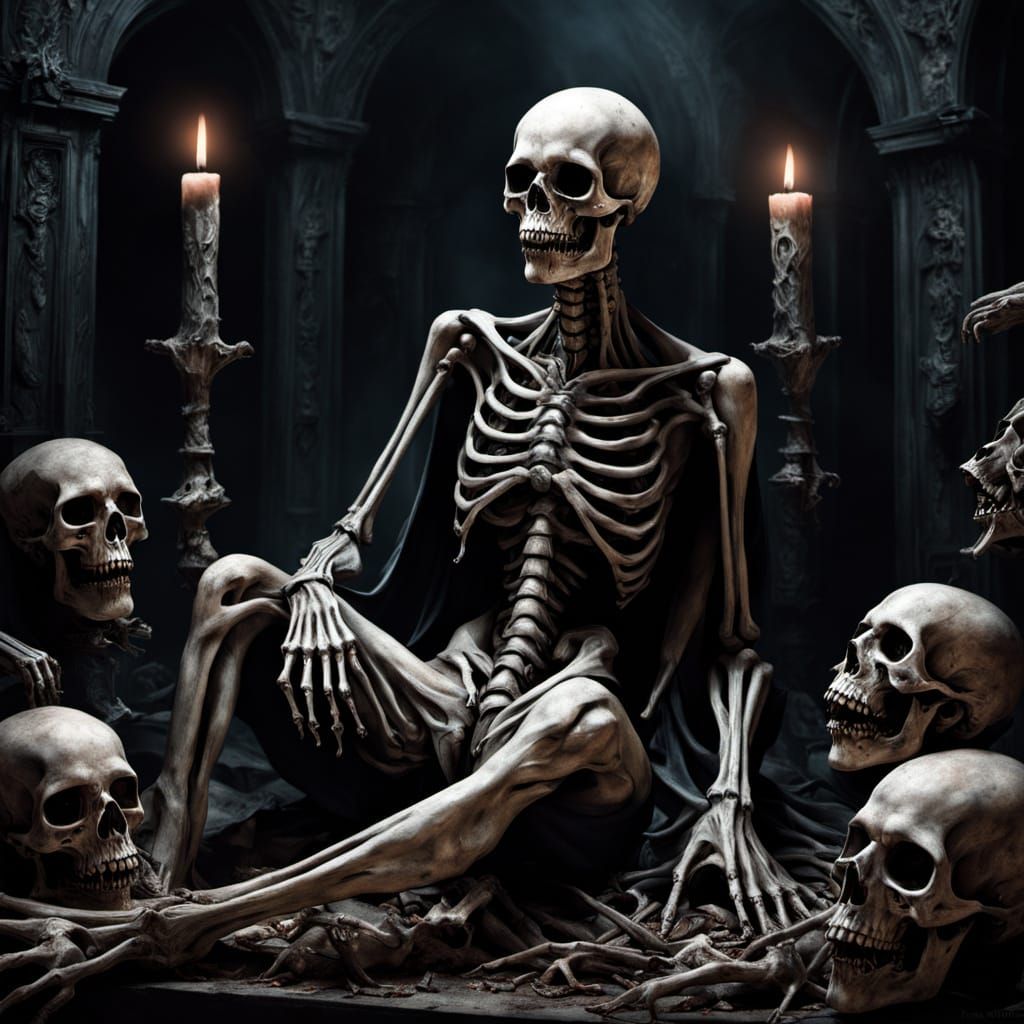 Gothic Surrealism Portrait Amidst Skeletal Remains