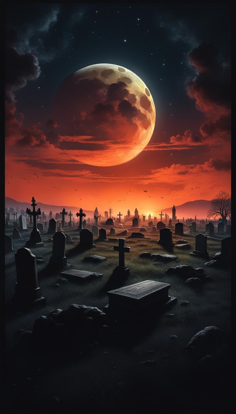 Mystical Graveyard Moonscape in Cel-Shaded Style