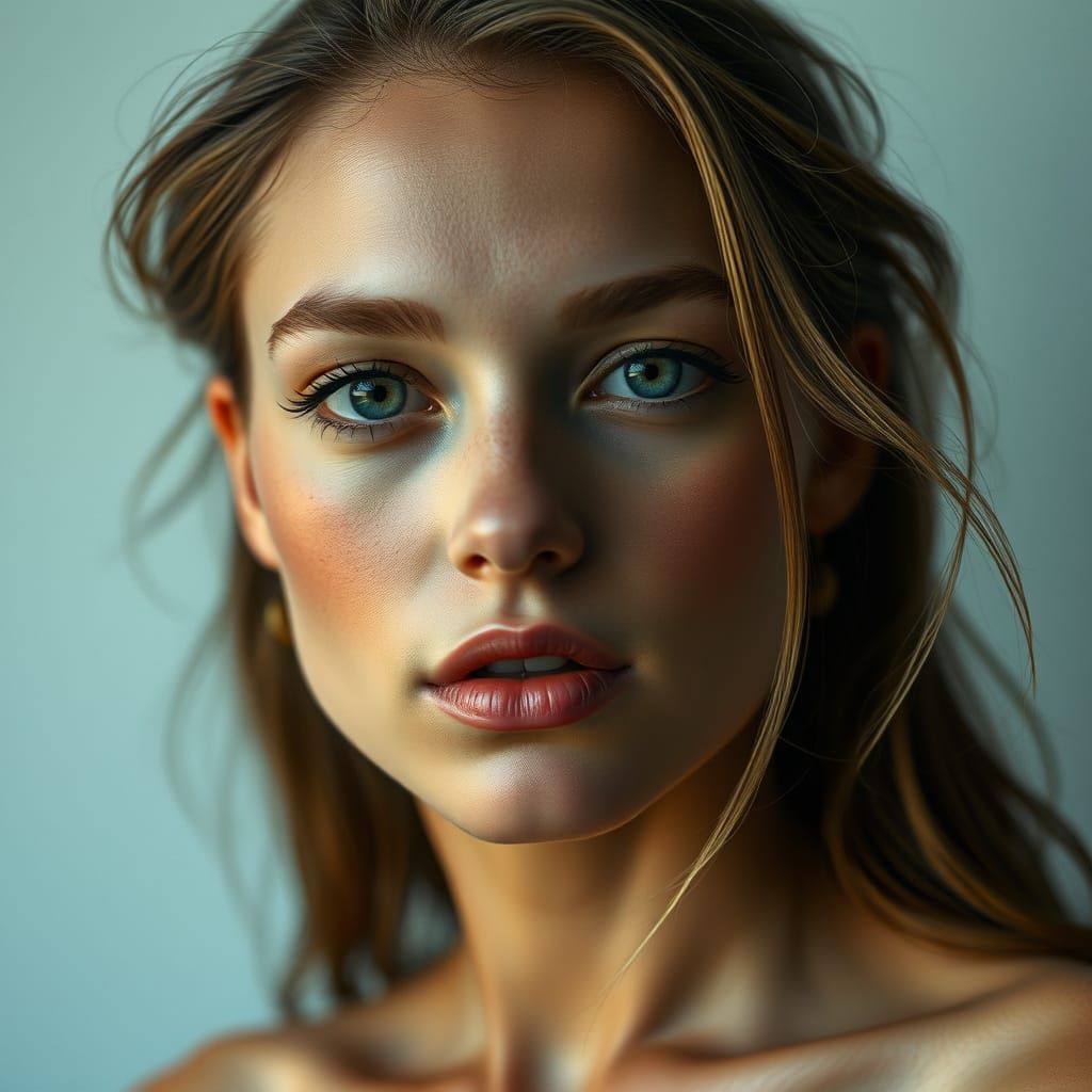 Stunning Woman with Natural Features: Hyper-Realistic Photog...