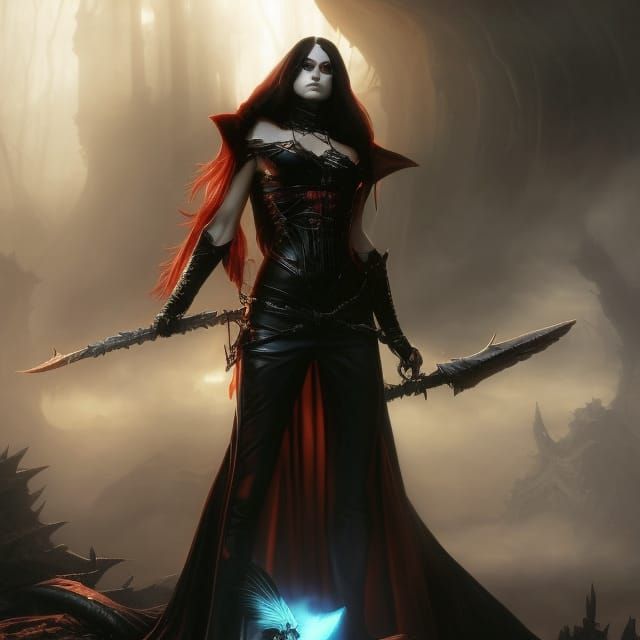 A transgender vampire fairy carrying a couple of lethal weapons