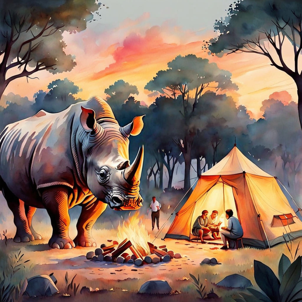 Rhino Puts Out Campfire in Picture Book Style