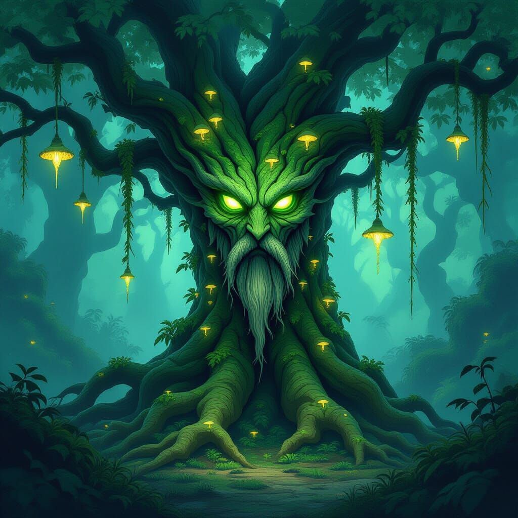 Ancient Tree Spirit in Mystical Forest