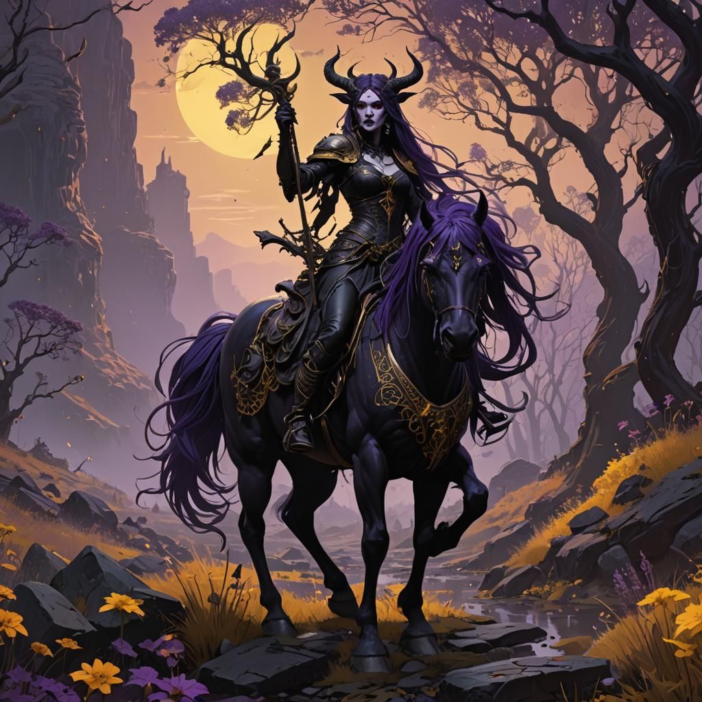 Gothic Centaur in Spooky Dark Fantasy Landscape