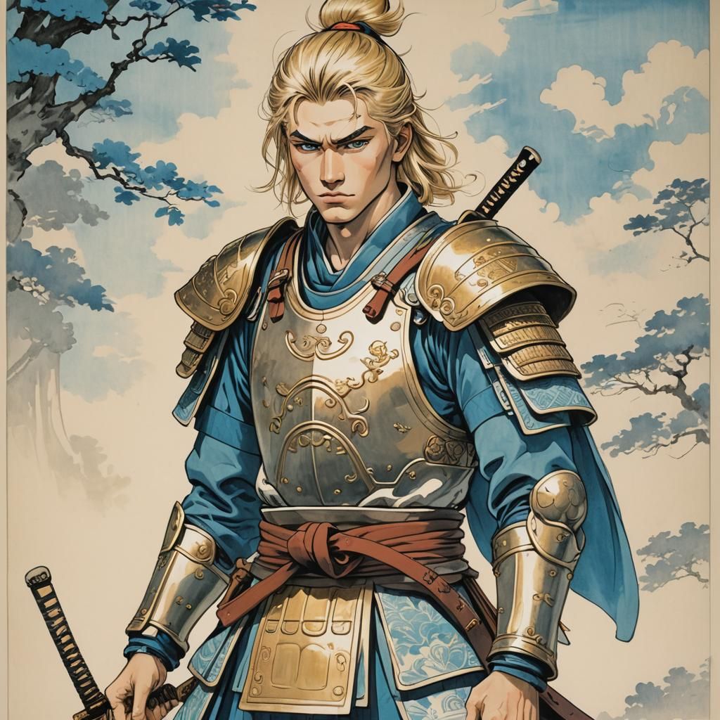 Blond Samurai Illustration in Manga Style