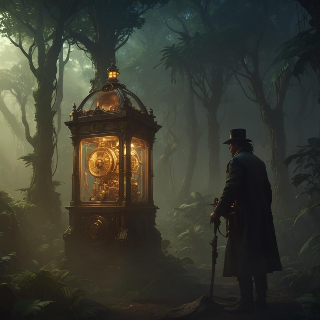Steampunk Time Machine in Prehistoric Jungle