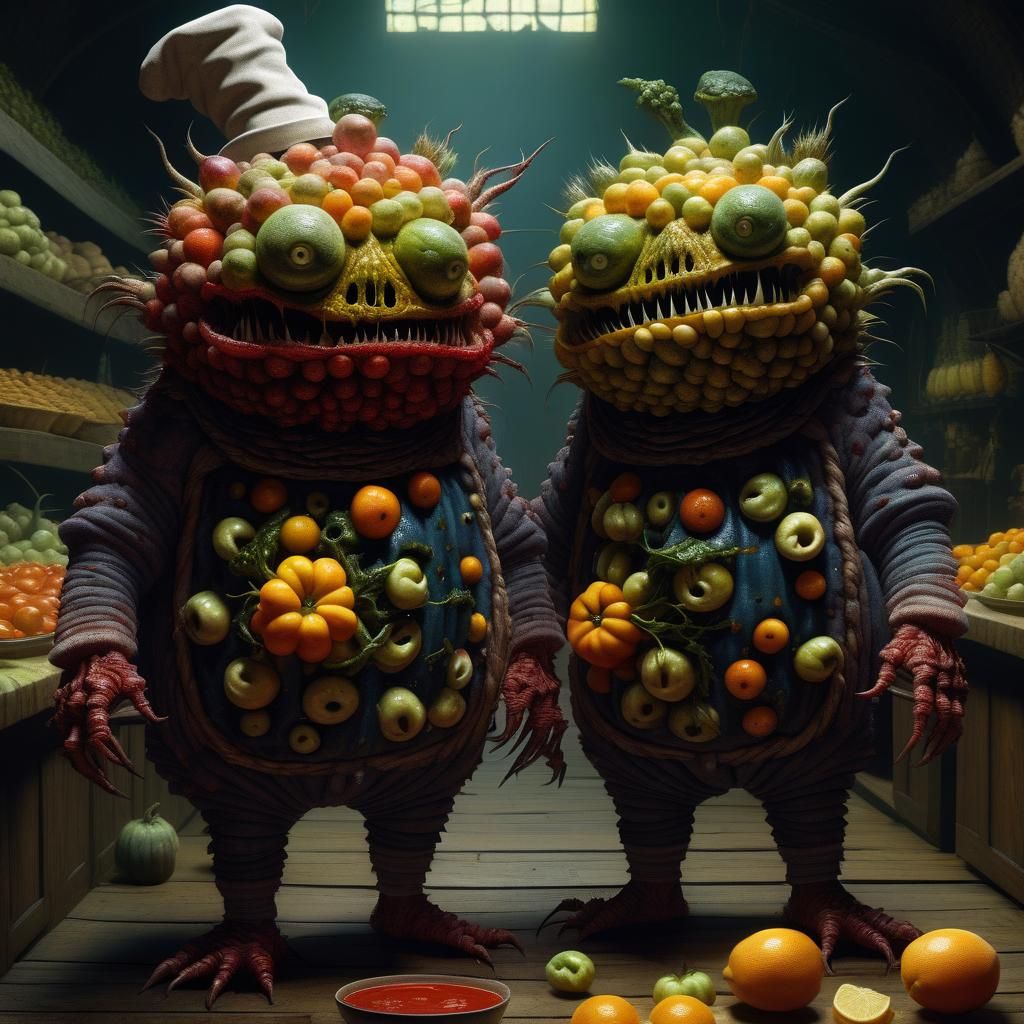 Creepy Cute Food Monster in Beksiński Style