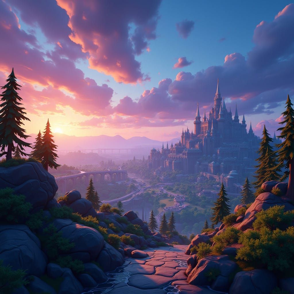 Fantasy Fortnite Landscape at Sunset