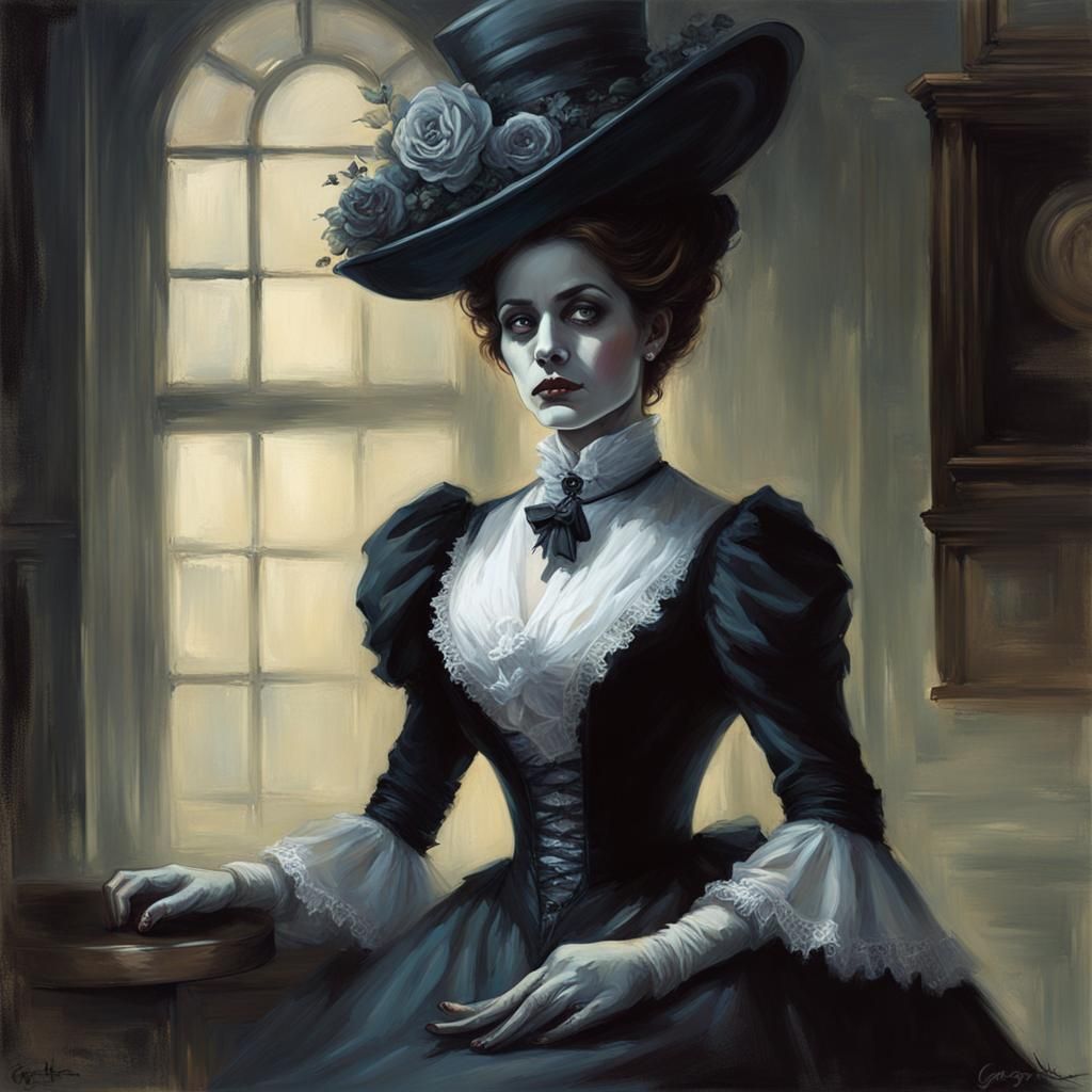 Sinister Victorian Lady Ghost in Realistic Style