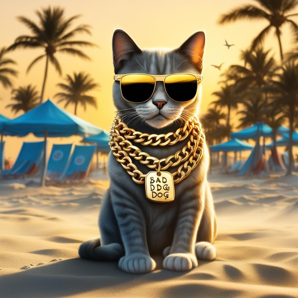 Cool Cat with Gold Chain on Miami Beach