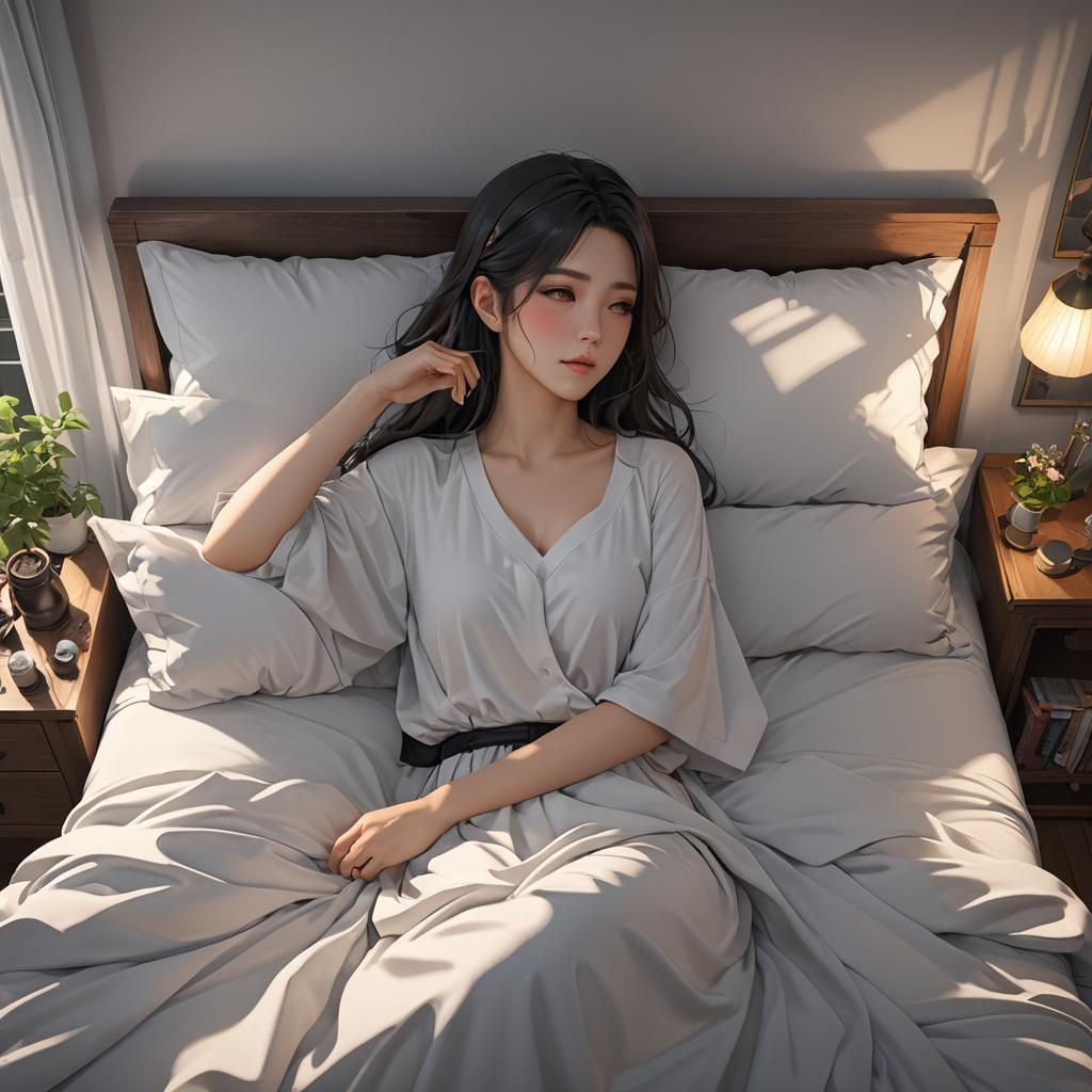 Anime Woman Waking Up: 3D Concept Art