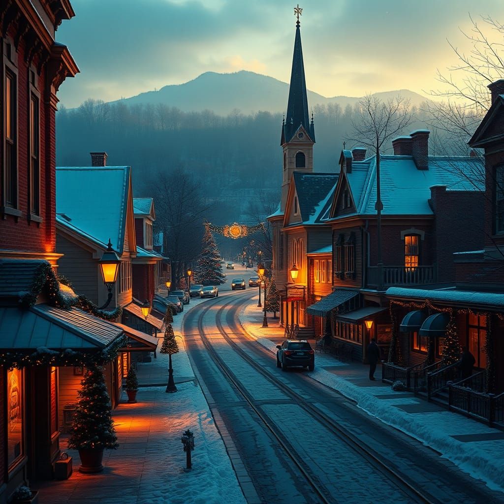 Bethlehem PA on Christmas Eve in Matte Painting Style