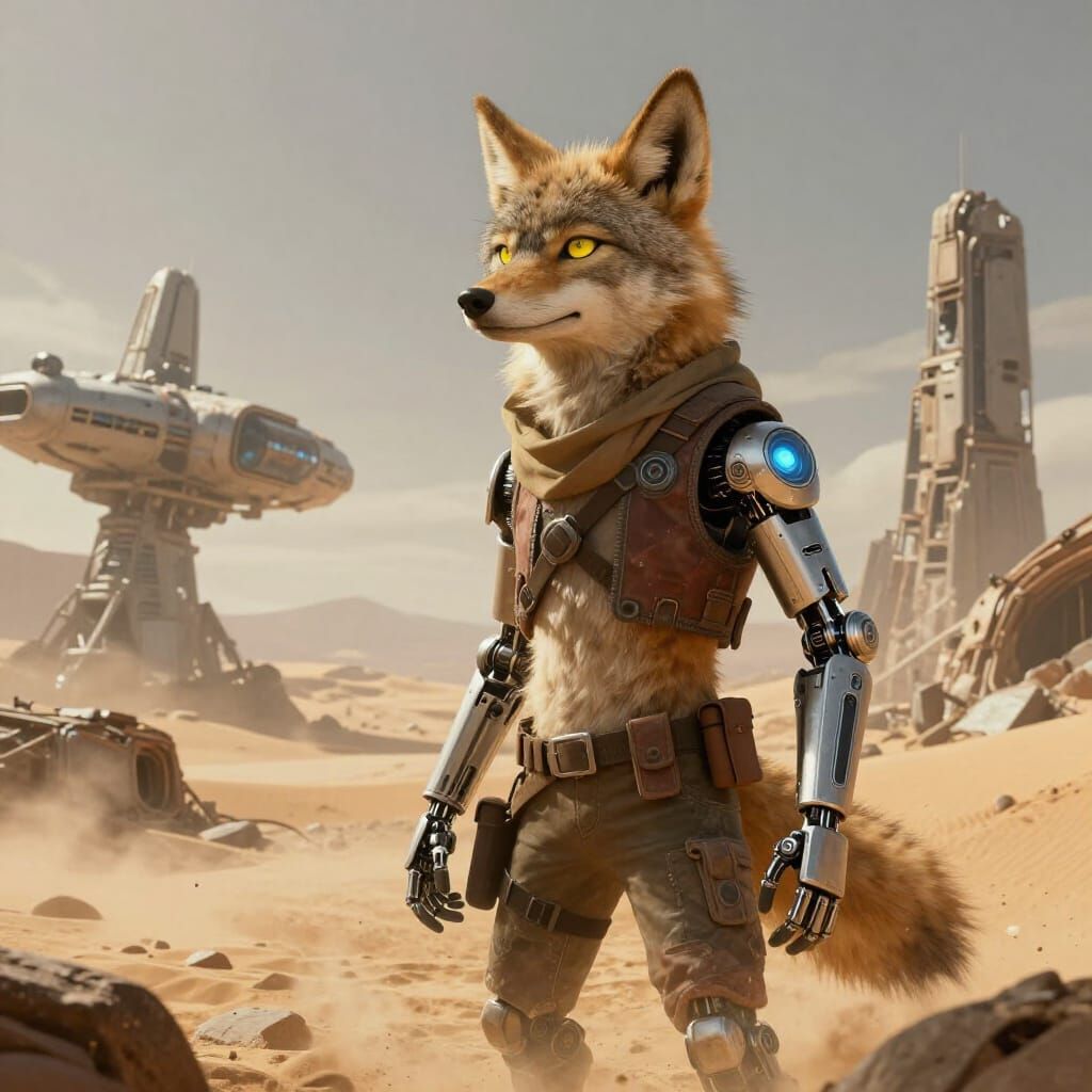 Anthro Coyote Scavenger in Desert Ruins