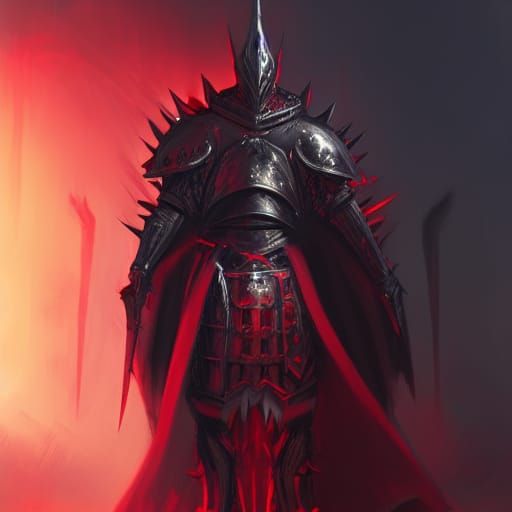 Menacing Knight in Red and Black Armor