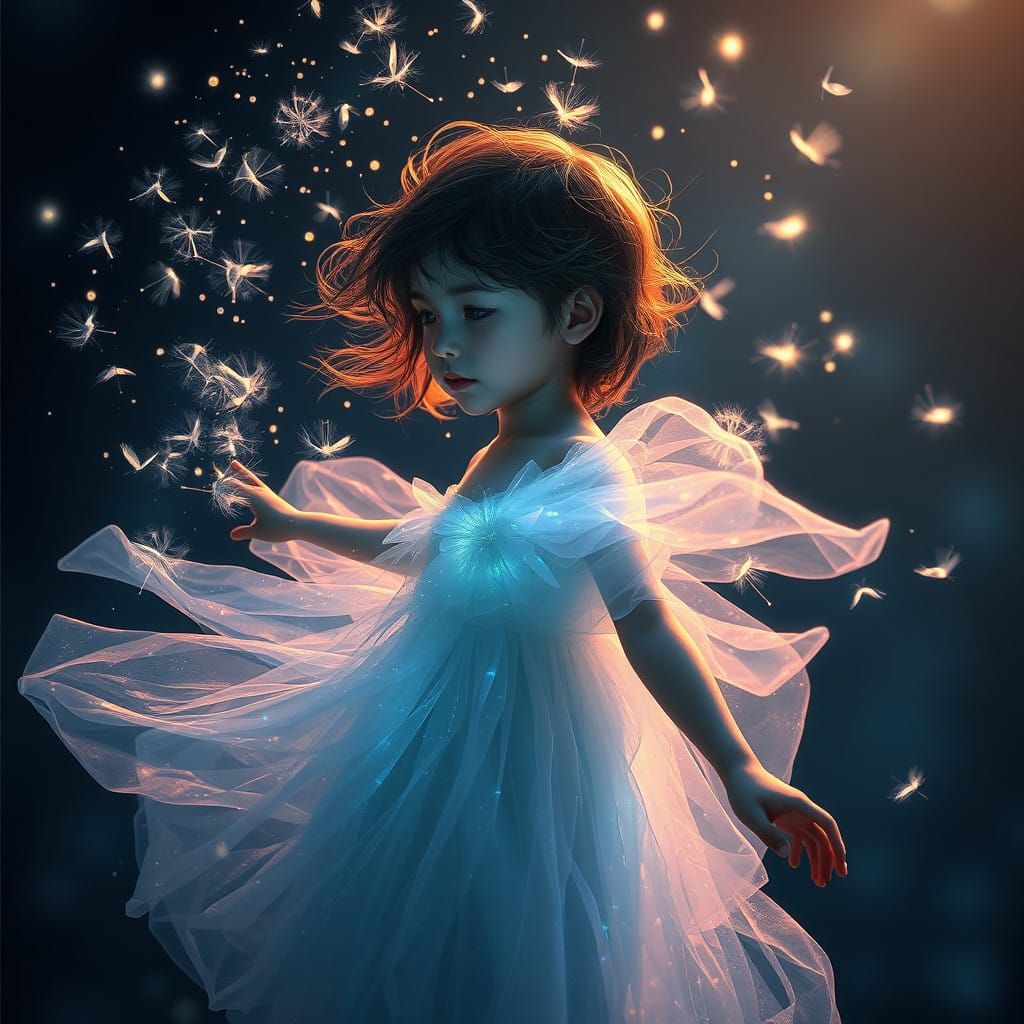Ethereal Goddess Blooms from Glowing Dandelion in Dreamlike ...