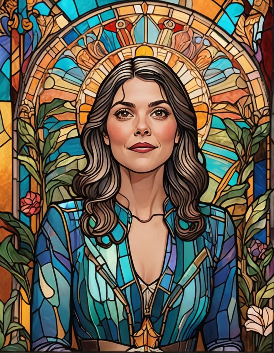 Laughing Woman in Stained Glass Portrait