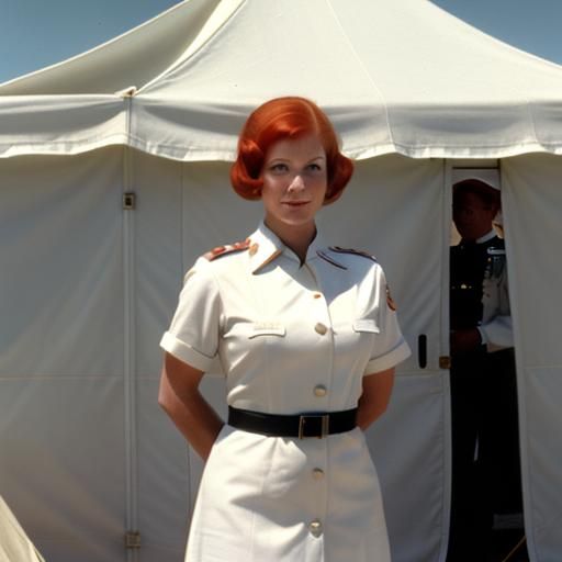 Redhead in Dress Whites at MASH Tent