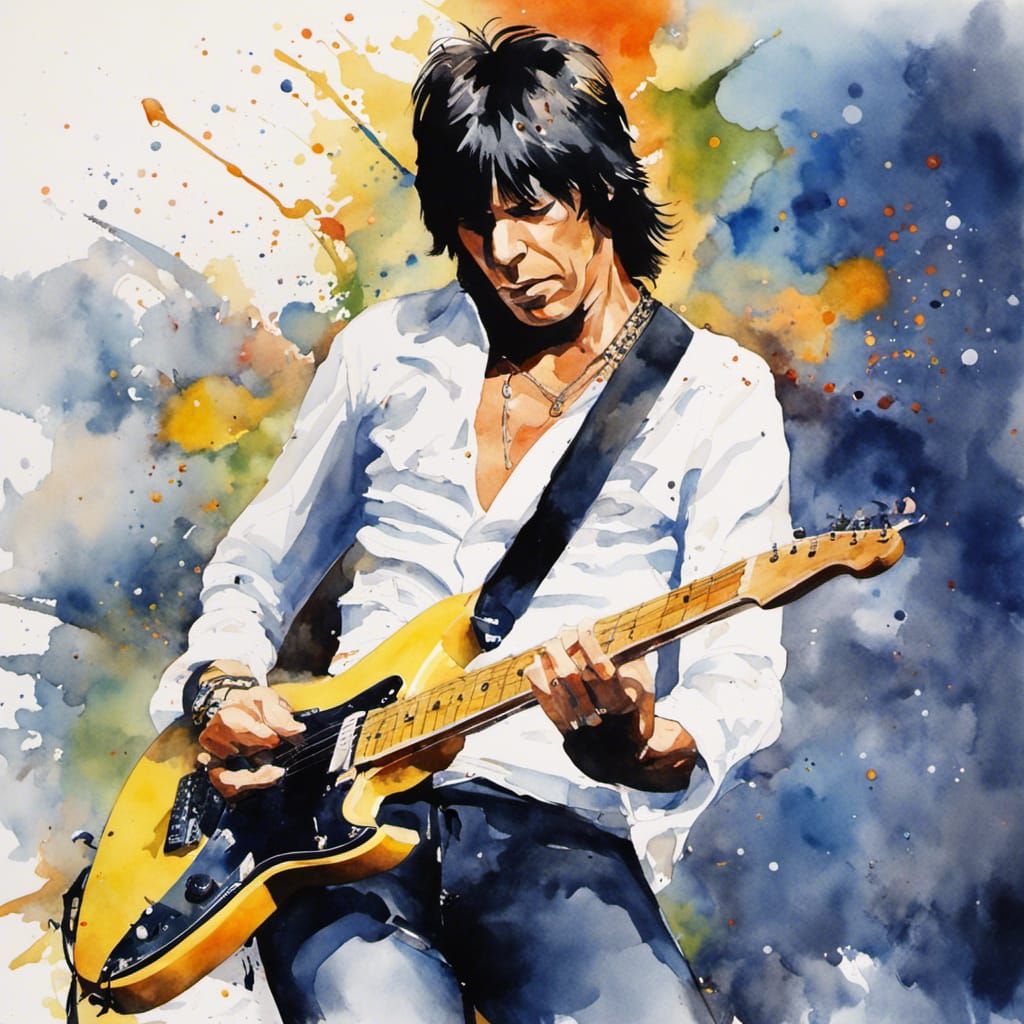 Guitarist Performing: Watercolor Splash Art Painting
