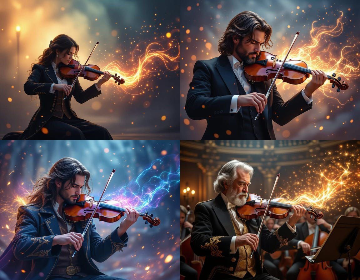 Musician Plays Glowing Violin in Dramatic Digital Matte Pain...