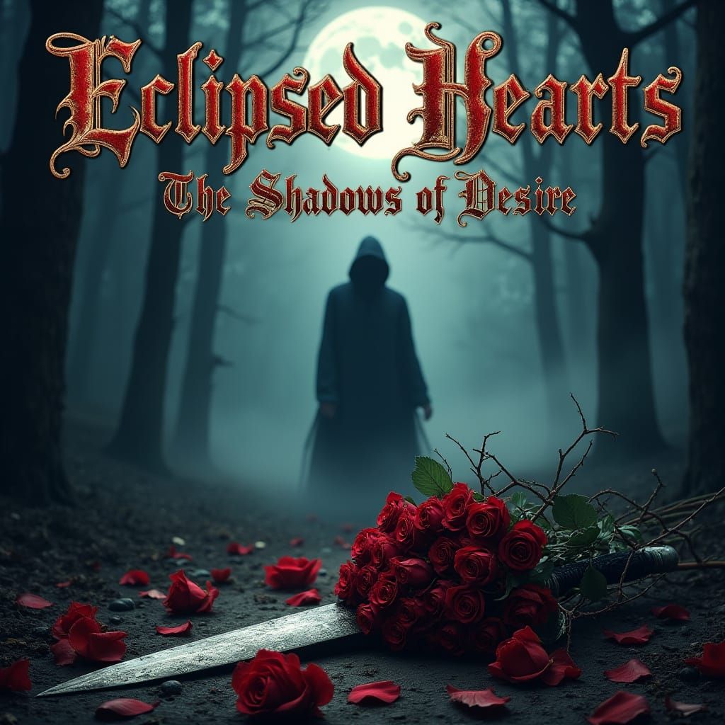 Dark Fantasy Romance Book Cover with Red Roses and Sword