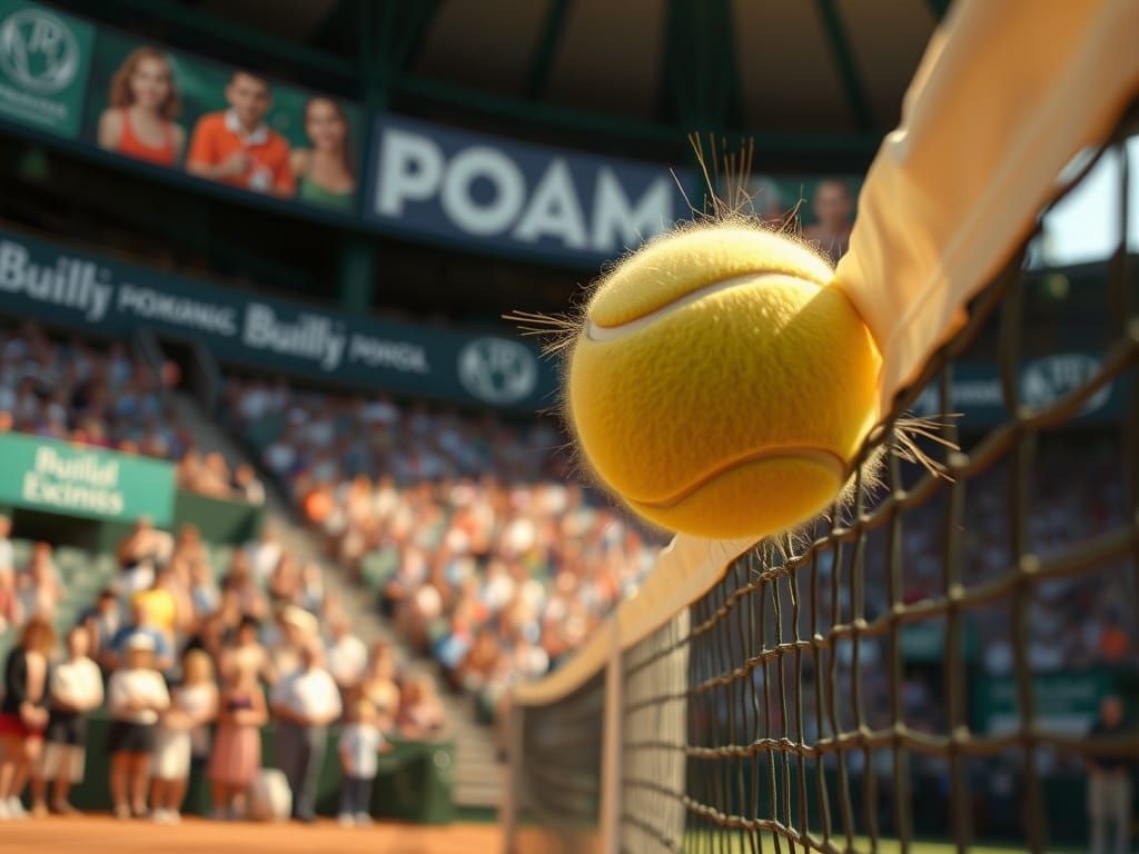 Tennis Ball Close-Up Over Net in Cinematic Style
