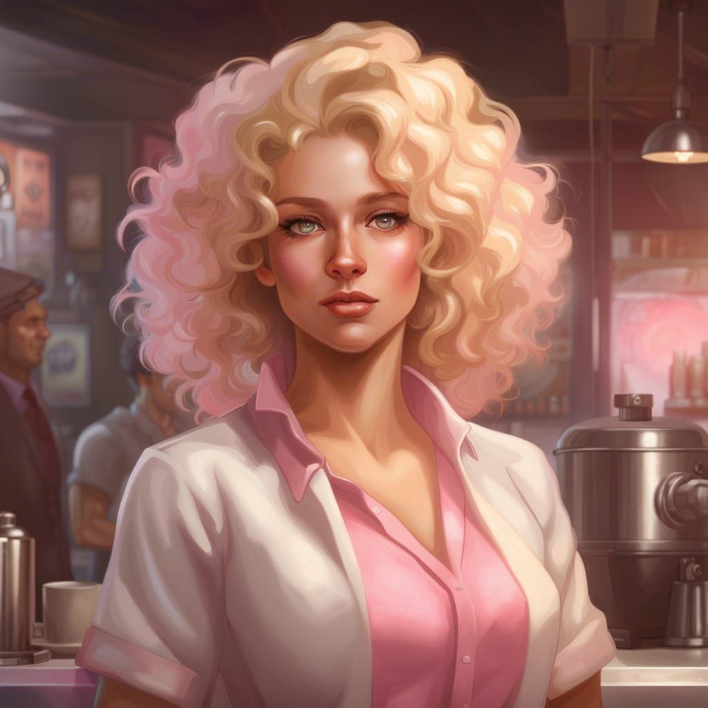 1960s Barista Portrait in Art Nouveau Style