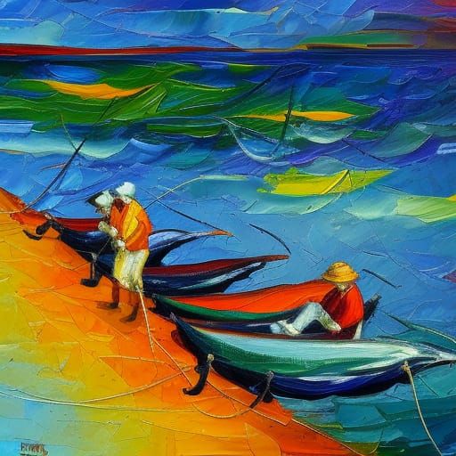 Fishermen in Neo-Impressionist Expressionist Style