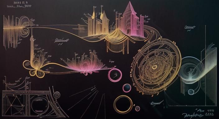 Modern Rome: Gold Filigree Technical Drawing on Black Paper
