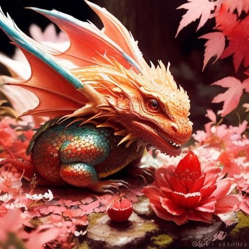 Strawberry Dragon on Toadstool, 3D Anime Art