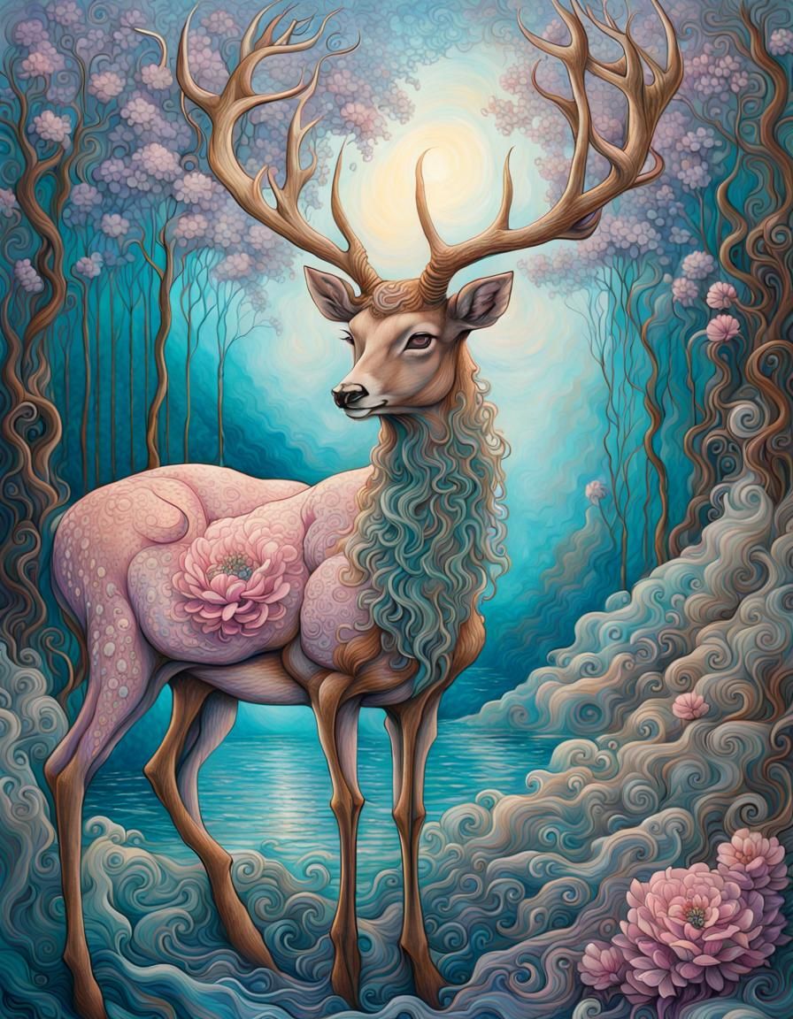 Art Deco Deer in Serene, Elegant Atmosphere