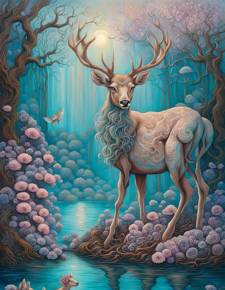 Serene Deer in Art Deco Style