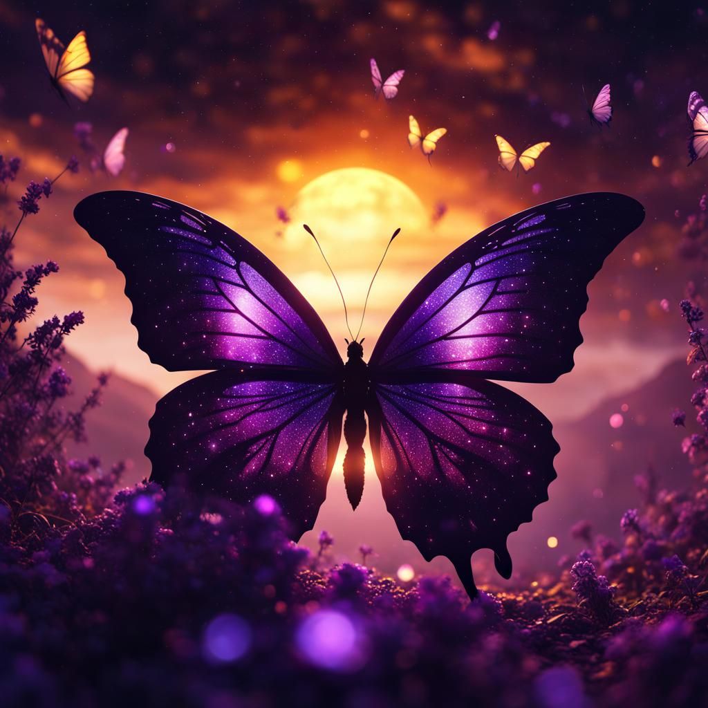 Galactic Butterfly at Golden Sunset: 8K Art
