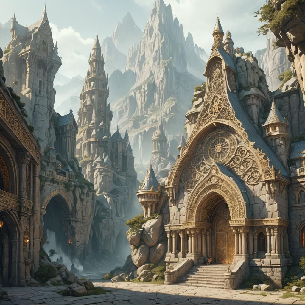 Grand Dwarven City in Mountain, Digital Art