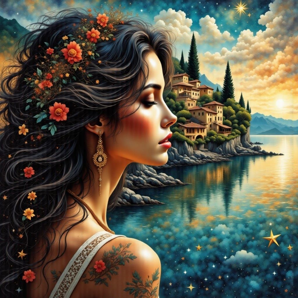 Ethereal Italian Coastal Scene in Vibrant Warm Colors