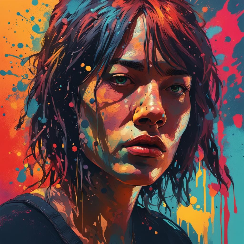 Angry Woman Portrait in Grunge Style