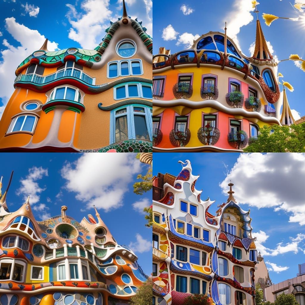 Fantastical Casa Batllo Cityscape in Illustrative Style