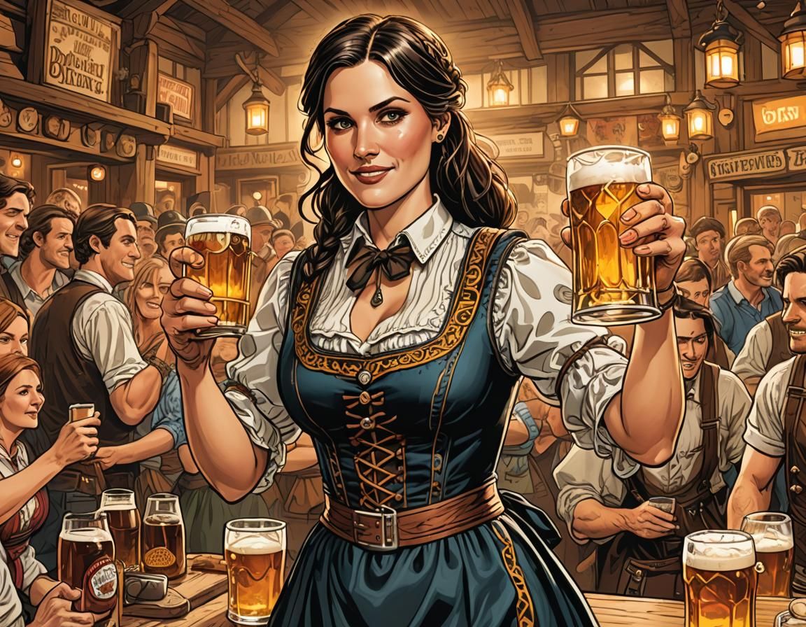 Oktoberfest Beer Server in Comic Book Style