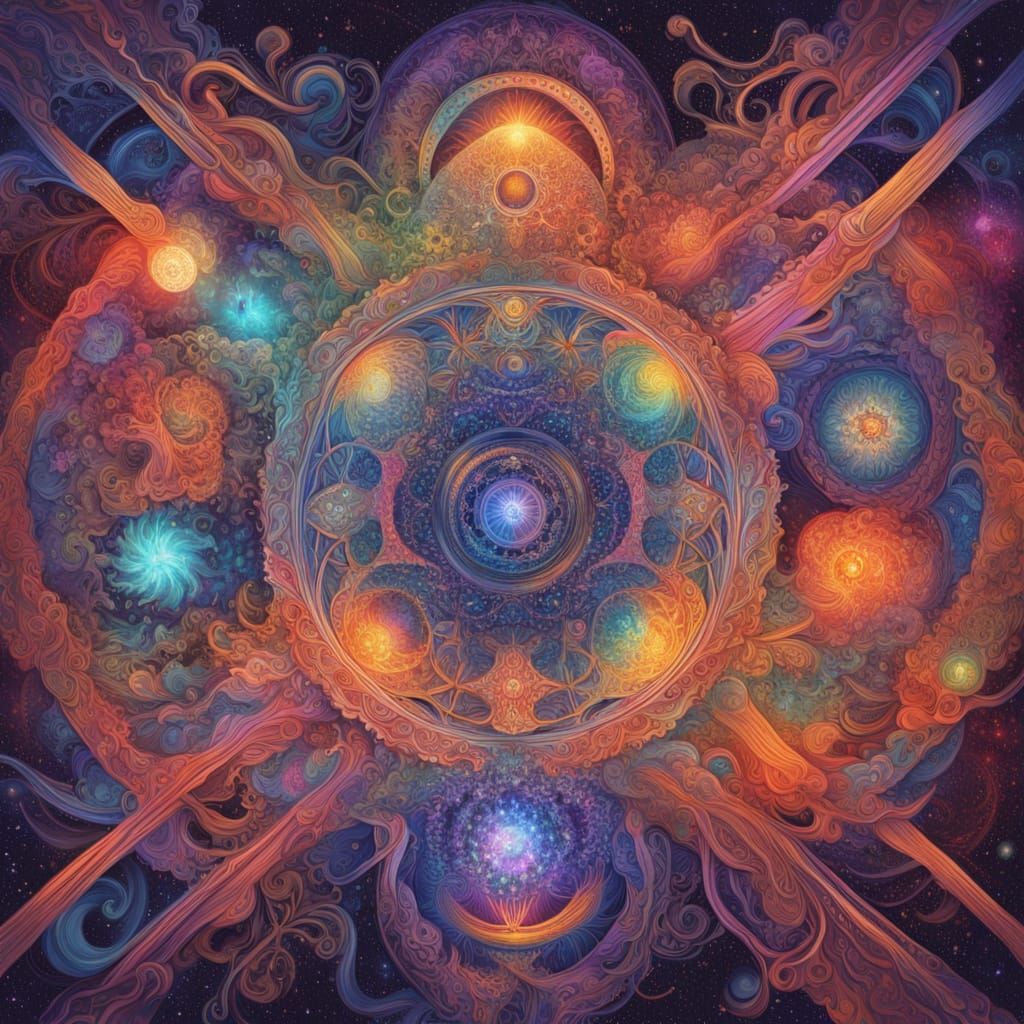 Cosmic Nexus Illustration in Visionary Art Style
