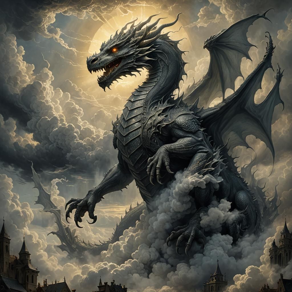 Smokey Dragon in Divine Sunshine, Doré Style