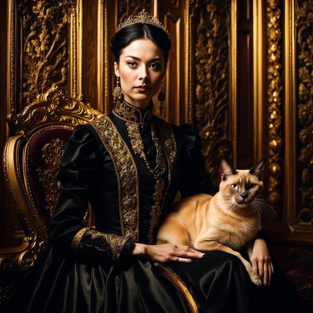 Medieval Woman with Siamese Cat Portrait