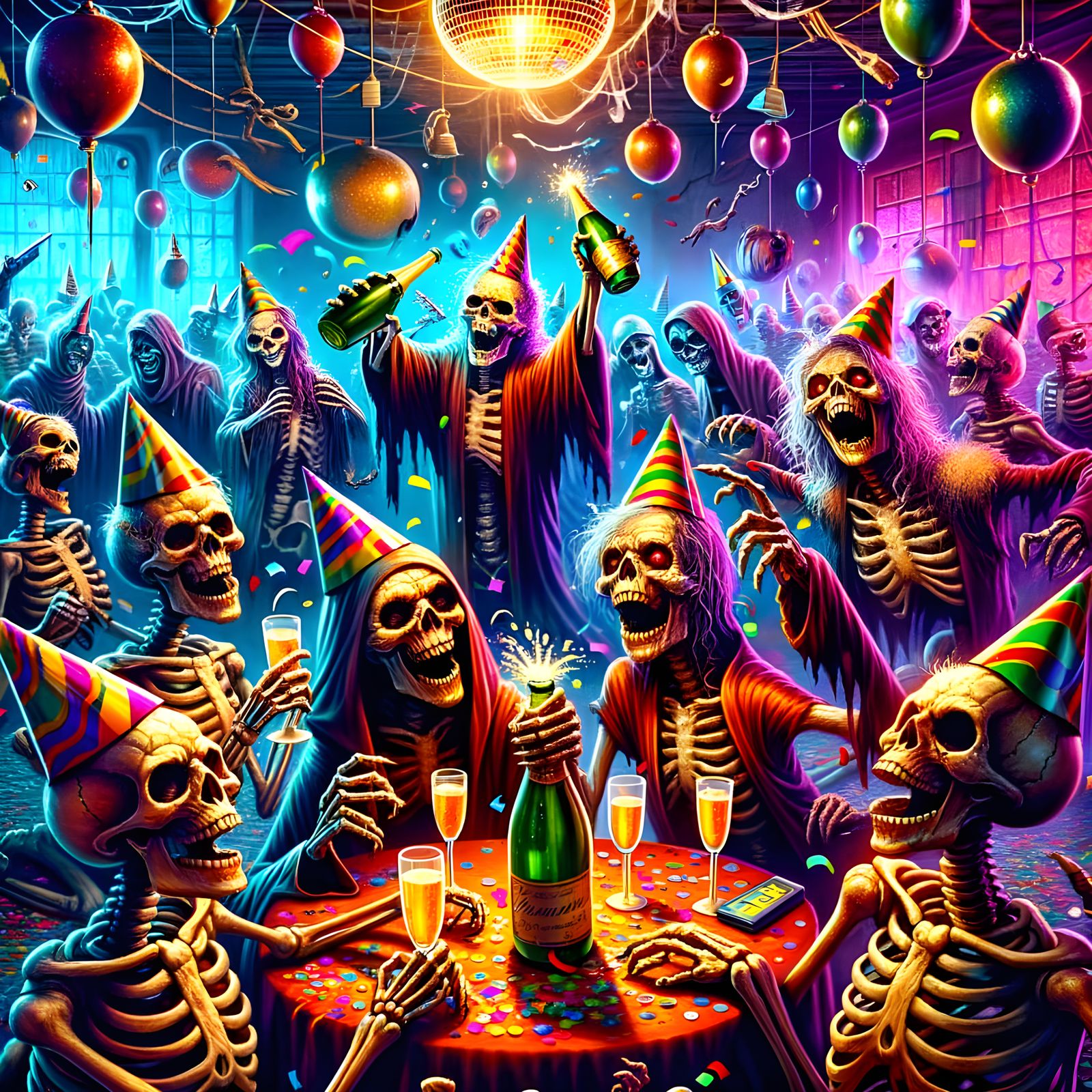 Haunted New Year's Party with Skeletons and Zombies